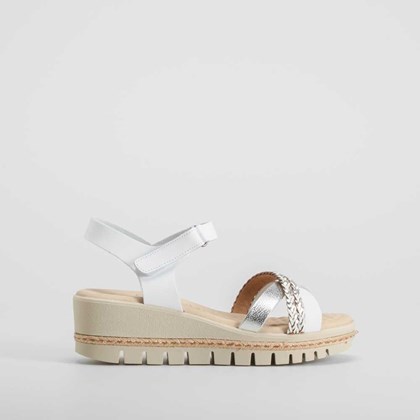 Sandalia de cuña trenza piel blanca COMFEET