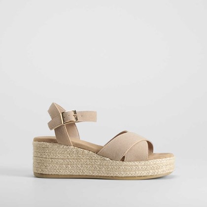 Sandalia cuña yute cruzada rosa NYC