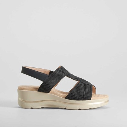 Sandalia cuña perfos negra COMFEET