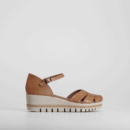 Sandalia cuña marrón piel SENDA ROAD