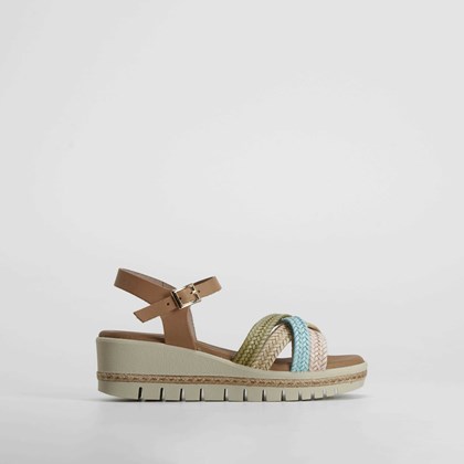 Sandalia cuña rafia piel multicolor SENDA ROAD