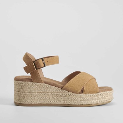 Sandalia cuña yute cruzada marrón NYC