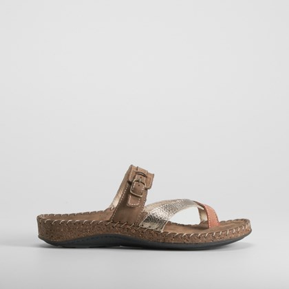 Sandalia de cuña esclava de piel beige WALK&FLY