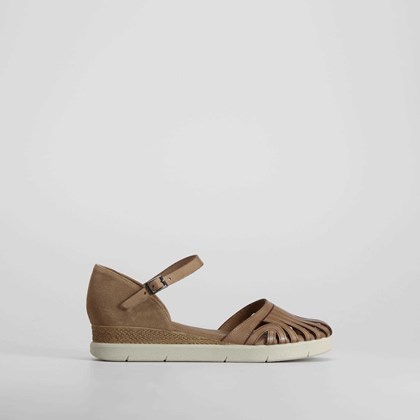 Sandalia cuña baja marrón piel SENDA ROAD