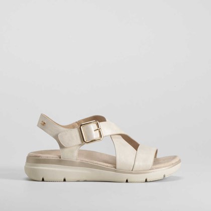 Sandalia cuña cierre velcro beige COMFEET