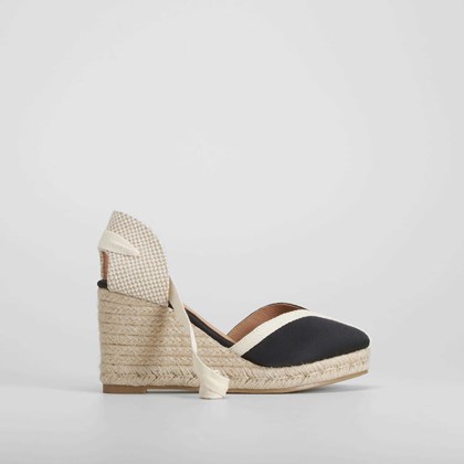 Sandalia cuña yute negra FOSCO