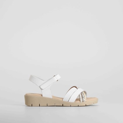 Sandalia cuña baja piel blanca COMFEET