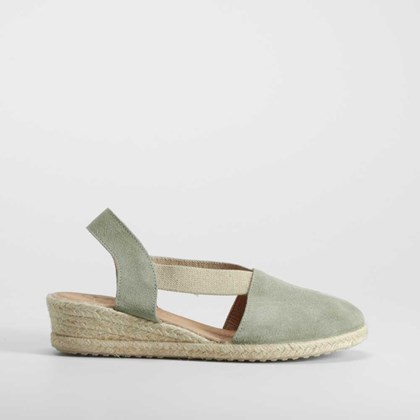 Sandalia de yute de cuña piel verde claro COMFEET
