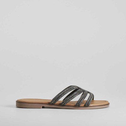 Sandalia tiras brillo negra PICCOLA PIU