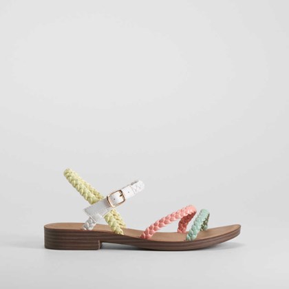 Sandalia plana tiras trenzada multicolor NYC