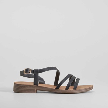 Sandalia plana tiras negra NYC