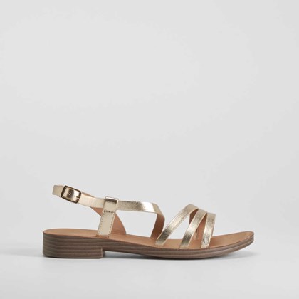 Sandalia plana tiras oro NYC