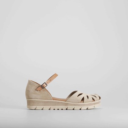 Sandalia plana piel beige SENDA ROAD