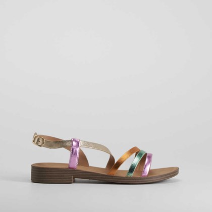 Sandalia plana tiras metalizado multicolor NYC