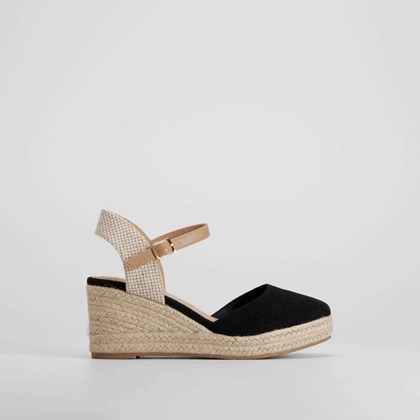 Sandalia cuña plataforma yute negra PICCOLA PIU