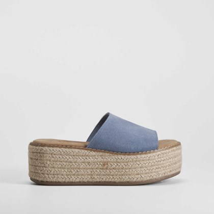 Sandalia bio plataforma yute piel azul NYC