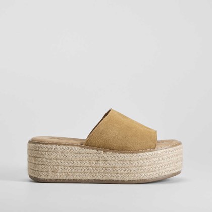 Sandalia bio plataforma yute piel marrón NYC
