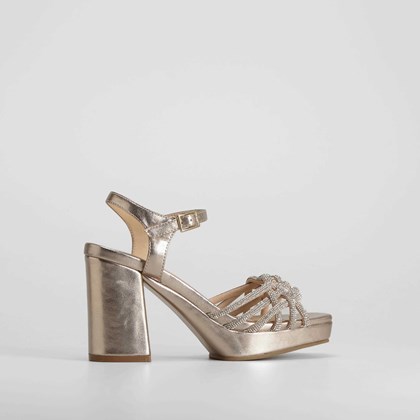 Sandalia plataforma tacón brillos oro PICCOLA PIU