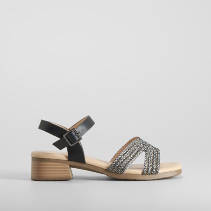Sandalia tacón bajo con brillos negro COMFEET