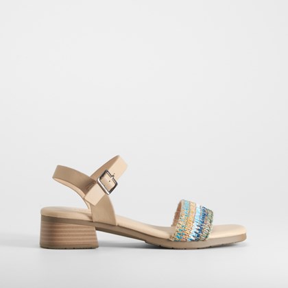 Sandalia tacón bajo rafia multicolor COMFEET