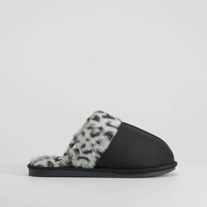 Zapatilla casa pelo leopardo negra OLYNE