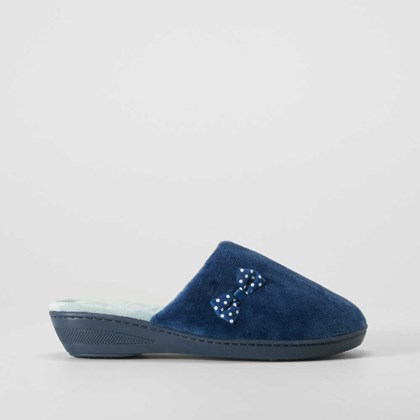 Zapatilla casa lazo y topos azul OLYNE