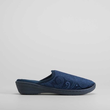 Zapatilla casa abierta cuña terciopelo azul OLYNE