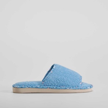 Zapatilla casa rizo ribete flores azul OLYNE