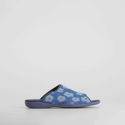 Zapatilla de casa con flores azul OLYNE