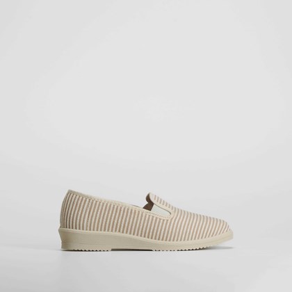 Zapatilla de casa plana rayas beige OLYNE