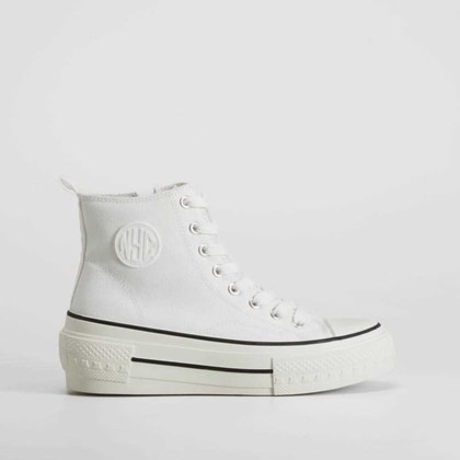 Zapatilla alta de lona cuña beige NYC