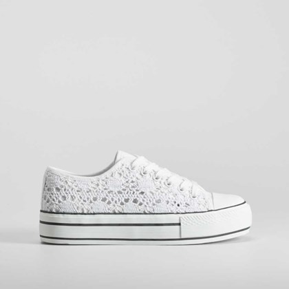 Zapatilla lona plataforma macrame blanca NYC