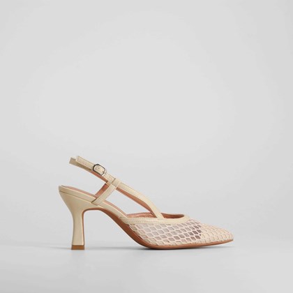 Zapato de salón tacón rejilla beige PICCOLA PIU