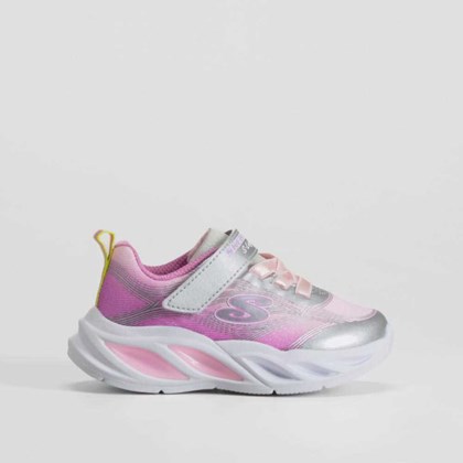 Zapatilla de luces rosa y plateada bebé SKECHERS