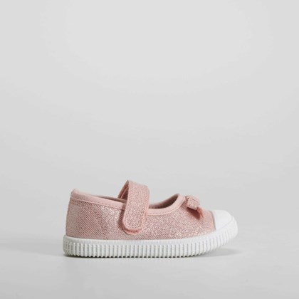 Zapatilla lona puntera lazo bebé rosa BACHE