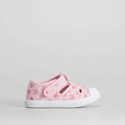 Zapatilla lona cangrejera corazón bebé rosa BACHE