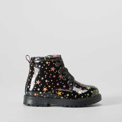 Botín militar charol bebé estrellas negro BACHE