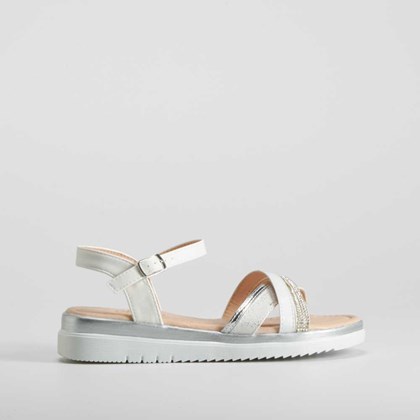 Sandalia de tiras brillo juvenil blanca OH GIRL