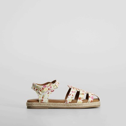 Sandalia plana yute flores blanca OH GIRL!
