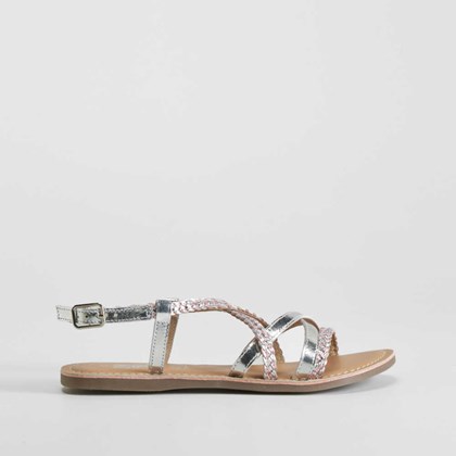 Sandalia de piel cruce trenzada plata OH GIRL