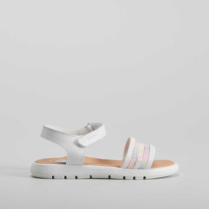 Sandalia piel blanca y tiras multicolor PABLOSKY