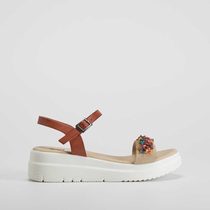 Sandalia cuña de piel abalorios multicolor OH GIRL