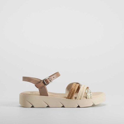 Sandalia cuña de piel beige OH GIRL
