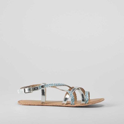 Sandalia de piel cruce trenzada plata OH GIRL