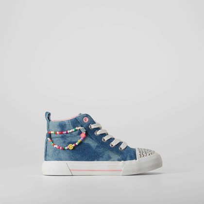 Zapatilla alta lona denim azul con abalorios BEPPI