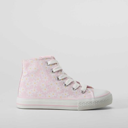 Zapatilla alta de lona margaritas rosa OH GIRL