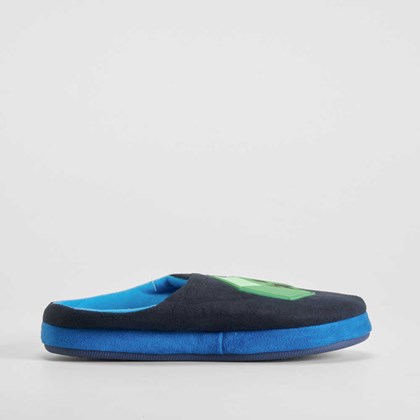 Zapatilla casa negra y verde MINECRAFT