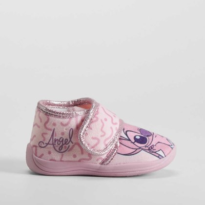 Zapatilla casa cerrada velcro bebé rosa STITCH