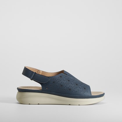 Zueco de cuña perfos de piel azul COMFEET