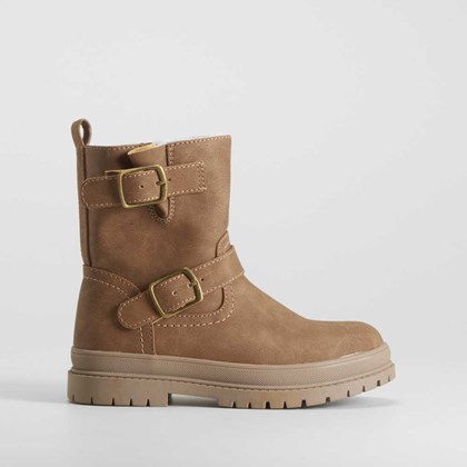 Botín doble hebilla pelo infantil marrón OH GIRL